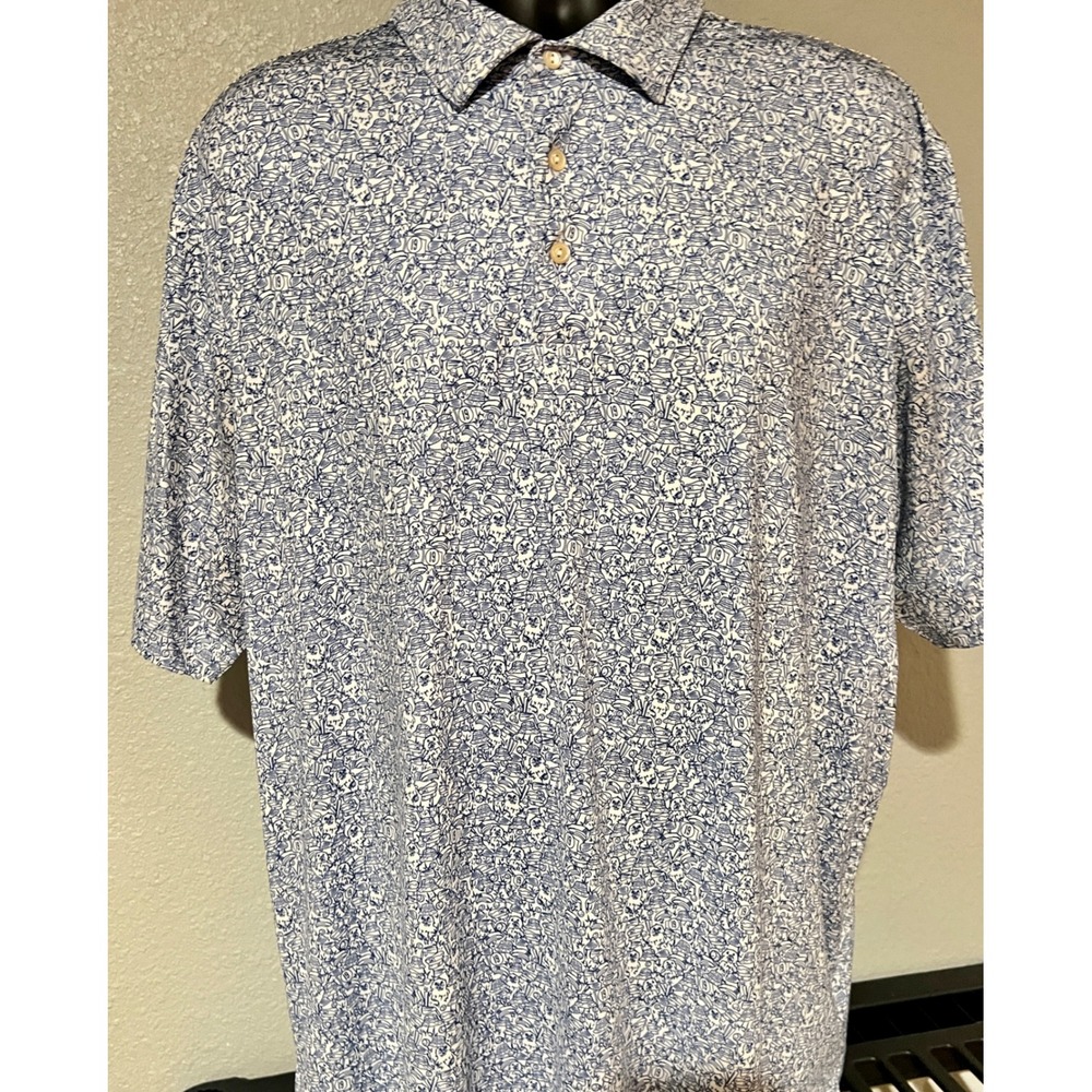 Peter Millar Polo Shirt Mens XL White Blue Excellent Golf Kierland MF22EK34S